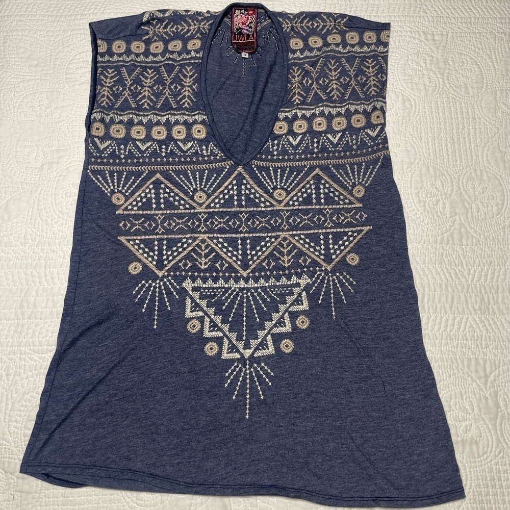 Johnny Was Colette Scoop Neck Cap Sleeve Embroidered Tee size S